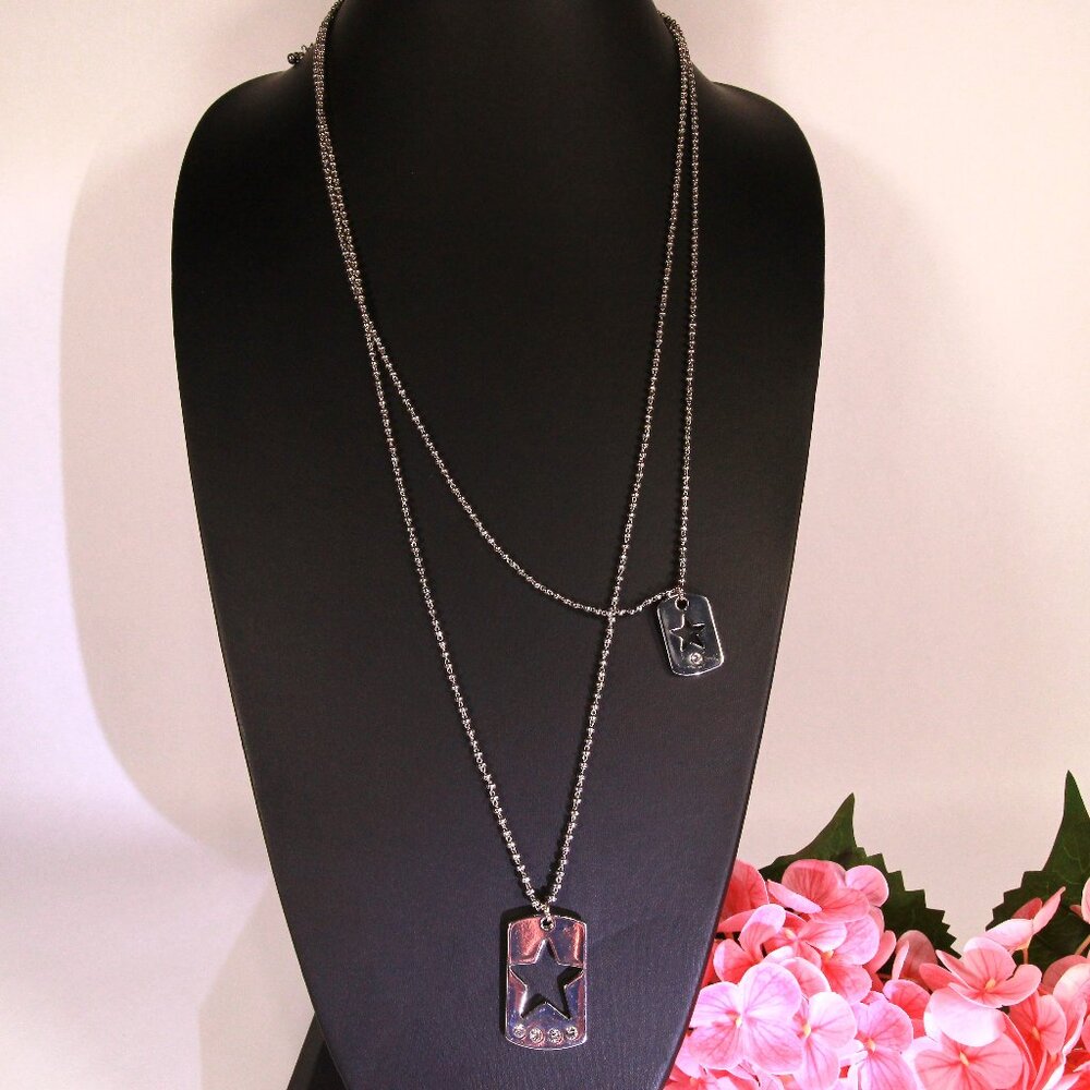 NWT Lane Bryant Woman's Dog Tag Necklace with Clear Rhinestones
